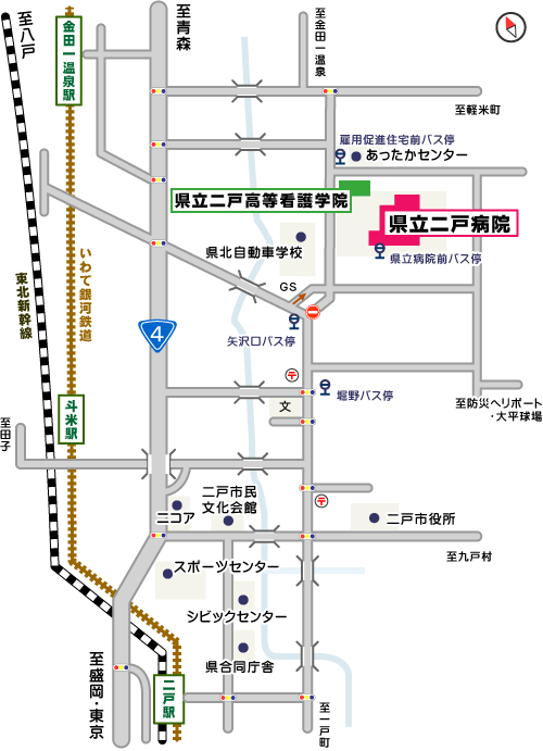 周辺地図・交通案内－岩手県立二戸病院